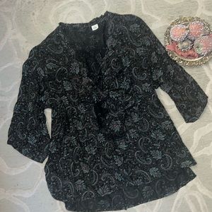 NWT🌷RALPH LAUREN DENIM& SUPPLY CO🌷Black paisley ruffle tie puff sleeve blouse